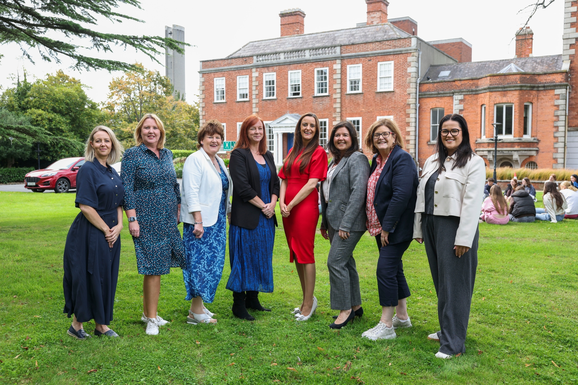 (L-R) Niamh Haughton, Pamela Ericson, Deputy Dean Anna Logan, Niamh Fowler, Claire Considine, Barbara Grey, Executive Dean Anne Looney, Aislinn Nic Pháidín