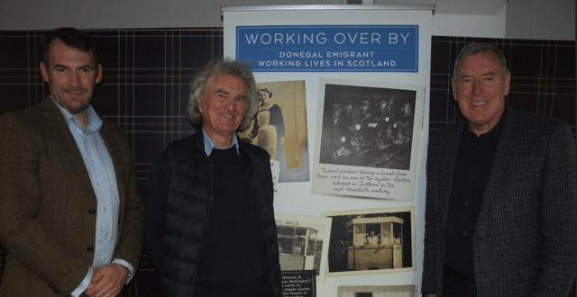 (L-R): Jerry O’Donovan, Irish Consul General, Hugh Dougherty, historian, journalist and author, Packie Bonner, Donegal Diaspora Ambassador. Photo: Joseph Gallagher