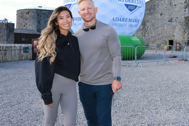 These striking installations are designed to capture attention both locally and globally, as millions of viewers tune in to the Ryder Cup and the handover. The giant golf ball at King John's Castle certainly proved a big 'hit' with Canadian tourists Mary and Bryce Hafso (pictured below).