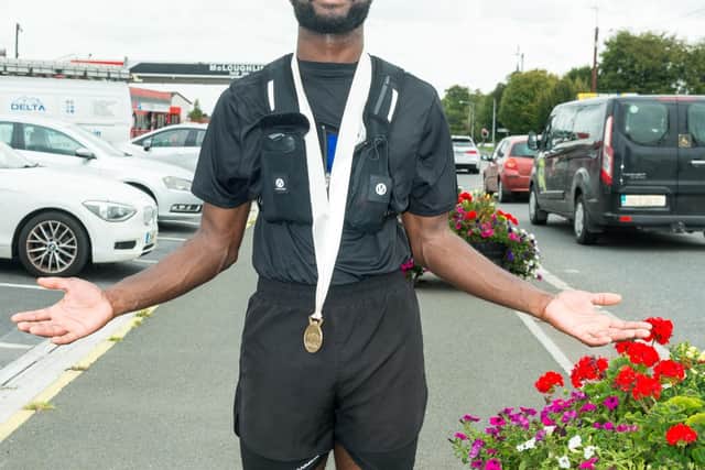 Kayode's run took place in The Curragh, and eventually concluded at a finish line which was set up at Ballymany Shopping Centre in Newbridge.