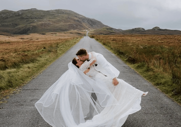 MLA Cara Hunter and her husband Peter Eastwood celebrating their marriage in Donegal. Pic: @carahuntermla