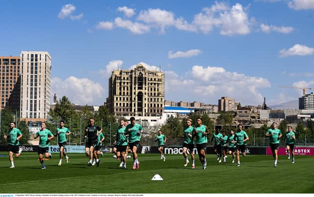 Ireland's squad during a training session ahead of the game in Yerevan, Armenia