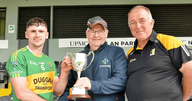 Glenmore captain Richie Hennessey receives the trophy. Picture: Willie Dempsey