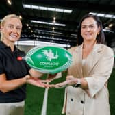 Co-director of Sound to Light, Dani Collins-Hadley, with Connacht Rugby's Senior Stadium Commercial Manager, Sandra Fahy, at the signing. Pic: Jeff Harvey