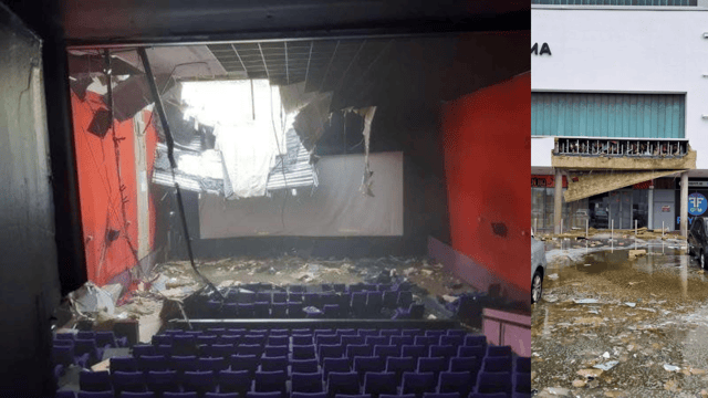 Local images showing the damaged sustained to EYE Cinema amid heavy rainfall