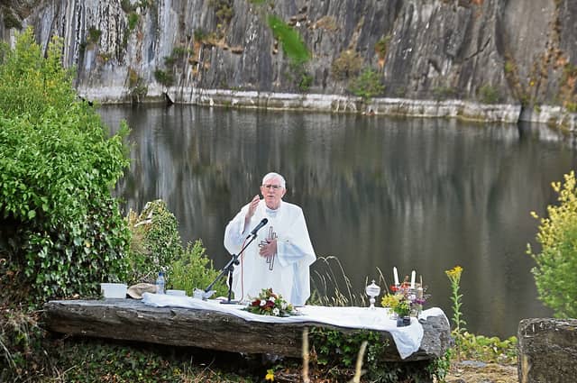 An tAthair Fearghas Ó Fearghaill celebrating the annual Slatequarry Mass at the Ormond Quarry on Thursday