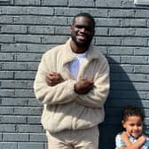 Big Kildare Interview: Newbridge man to run 15K in aid of Cara Projects. Pictured is Kayode Adebesin beside his young son, Liam