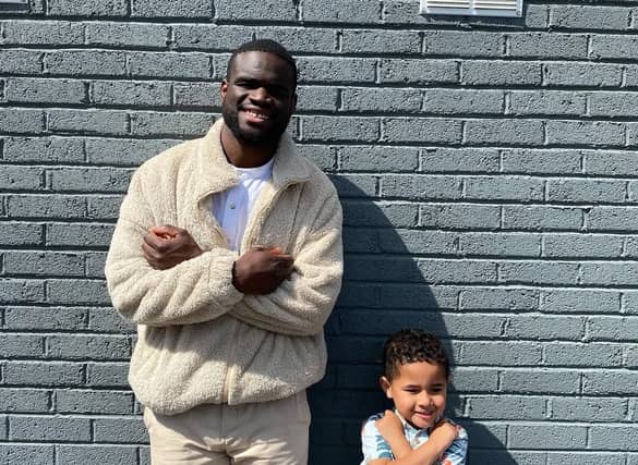 Big Kildare Interview: Newbridge man to run 15K in aid of Cara Projects. Pictured is Kayode Adebesin beside his young son, Liam