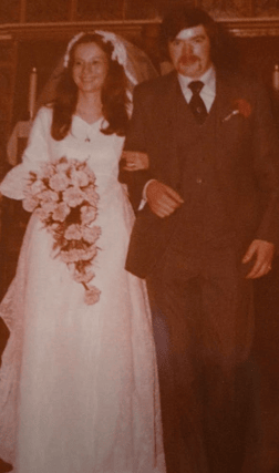 Linda and Jim on their wedding day in 1975