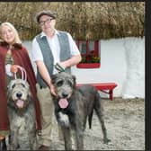 Christine Crummey and Hugh Kelly with their Irish Wolfhounds  Róisìn and Molly at the Irish National Stud and Gardens