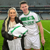TJ Reid of Shamrocks Ballyhale with his wife Niamh de Brún-Reid and their new-born baby daughter Harper Mary after the AIB Leinster GAA Hurling Senior Club Championship Final
