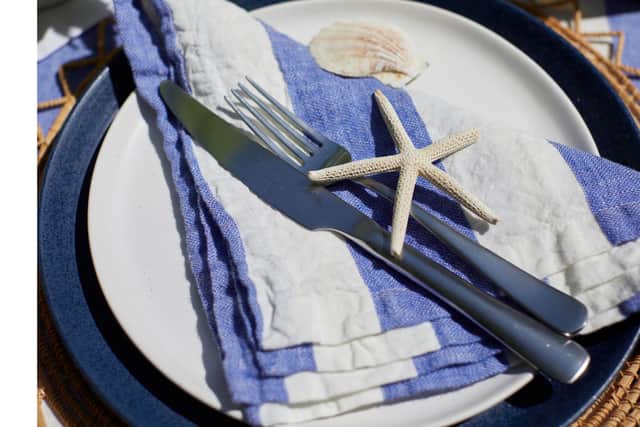 2. Cobalt Cora Wide Stripe 100% Linen Napkins – Set of 4, £29.75 (was £35), Secret Linen Store