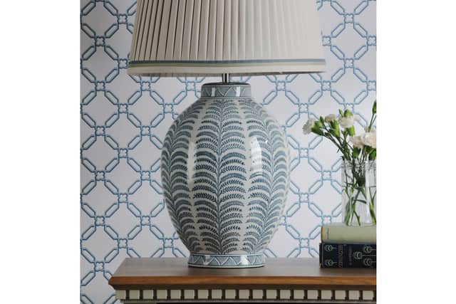 7. Laura Ashley Stannard Table Lamp Blue Ceramic With Shade, £150, Dar Lighting Group