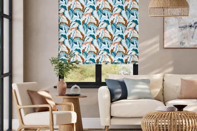 9. Harlequin Calathea Azure Rust Roman Blind, from £24.75, Blinds 2go