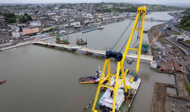 The new sustainable transport bridge being installed across the River Suir / PICTURE: Waterford City and County Council