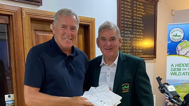Packie Bonner and Joseph Gillespie at Cruit Island Golf Club
