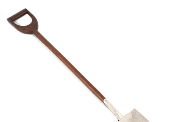 The spade is engraved with an armorial and inscribed: This spade was presented to the Lady Mayoress of York, Mrs W. Fox Clarke, on the occasion of her planting a tree in St. George’s Field in commemorating the marriage of H.R.H the Prince of Wales with Princess Alexandra of Denmark, March 10th 1863.