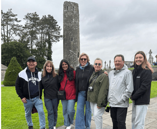 Journalists from Australia and New Zealand at Clonmacnoise, with Aoife Costello, Tourism Ireland (right)