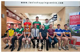 Laois G.A.A Senior Hurling Championship Captains with P.J Kelly, Laois County Board Chair & Kevin Doyle, Laois Shopping Centre Manager Photo Denis Byrne.