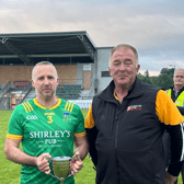 Captain Mark Dowling receives the trophy after Dunnmaggin’s Junior E league success. Picture: Willie Dempsey