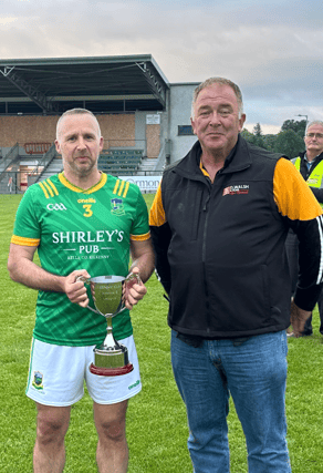 Captain Mark Dowling receives the trophy after Dunnmaggin’s Junior E league success. Picture: Willie Dempsey