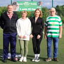 Annemarie Bradley, niece of Óglach Eamonn “Bronco” Bradley with her daughter, Chloe, Noel Moore, match official, and on right, Martin McGilloway, organiser of the 9-a-side KO Cup held at Leafair.