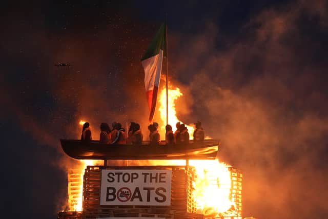 While most of the bonfires passed off peacefully, there was condemnation after effigies of migrants in a boat were burned on a bonfire in Moygashel, Co Tyrone.