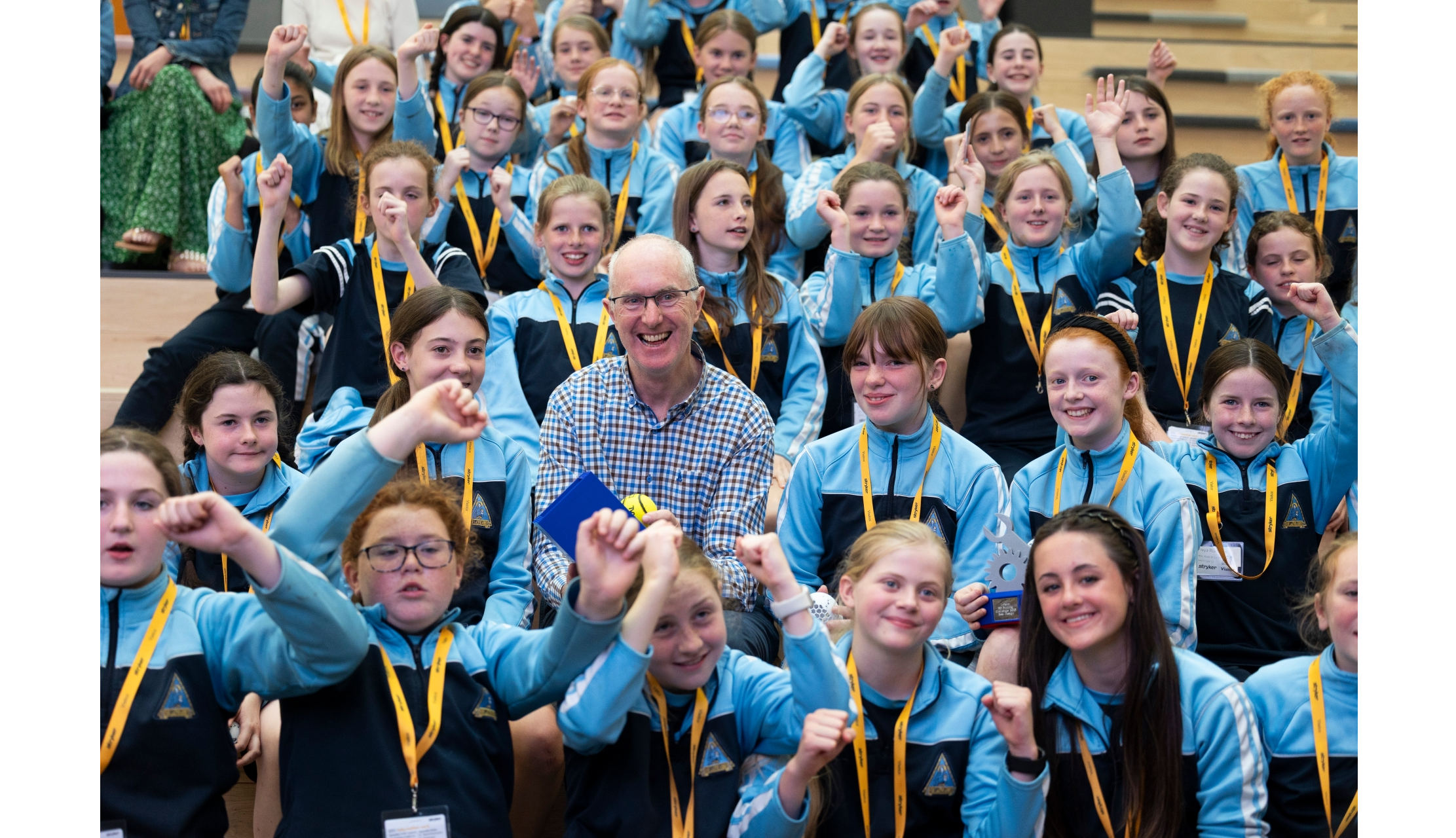 Pupils from Our Lady's Abbey, Adare, pictured with Conor Tolan, Vice President Manufacturing, Joint Replacement at Stryker Pictures: Clare Keogh