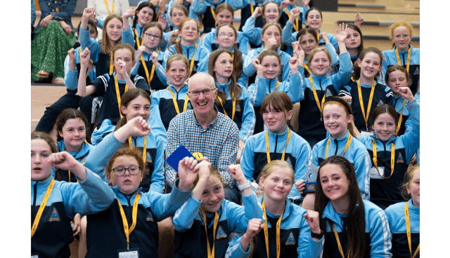 Pupils from Our Lady's Abbey, Adare, pictured with Conor Tolan, Vice President Manufacturing, Joint Replacement at Stryker Pictures: Clare Keogh