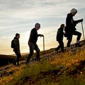 The sun rises behind pilgrims climbing Croagh Patrick for Reek Sunday 2024 (Pic: Conor McKeown)