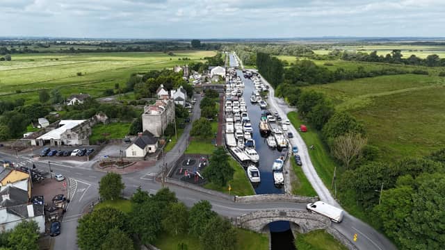 An aerial view of the boats at the annual Shannon Harbour Boat Rally last weekend.