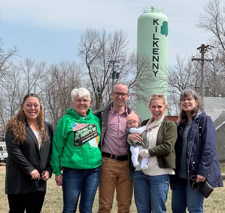 L to R, Mayor Tammy Holicky, Council Member Theresa Ferch, James O'Reilly, Monica O'Reilly and baby Julia and Janice Sellner