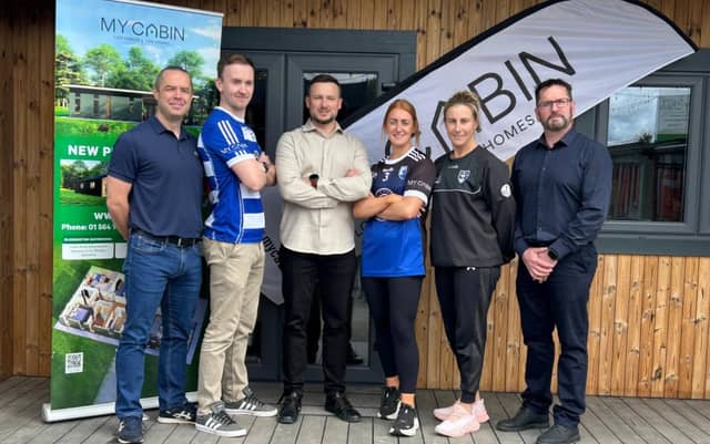 Blessington men’s team captain Stevie Bohan, ladies’ team captain Molly Cullen, Club Chair Kevin Foster, Ladies’ Chair Jess Carroll, and Jamie O’Toole from the Sponsorship Committee at MyCabin
