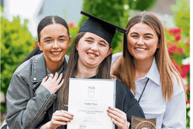 New graduate of the Certificate in Inclusive Employment, at TUS, Niamh Flynn with her sisters Orla and Amie at her graduation at the  Millennium Theatre, TUS last Monday Picture: Arthur Ellis