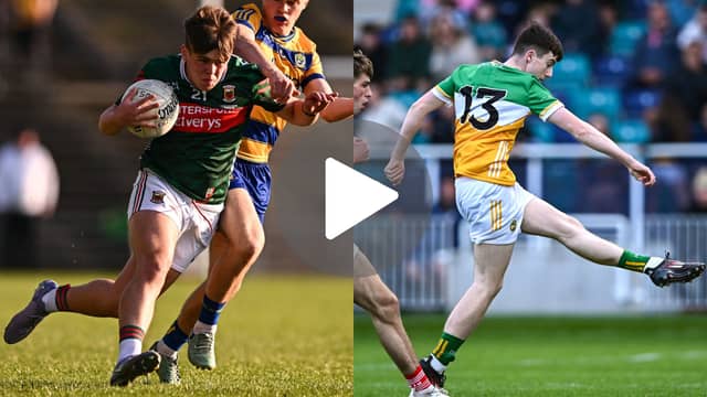 Mayo's Fionn O'Cinnseala and Offaly's Tony Furey will both be gunning for glory in the Electric Ireland Minor GAA football Championship quarter-final in Doctor Hyde Park, Roscommon. Pic: Sportsfile