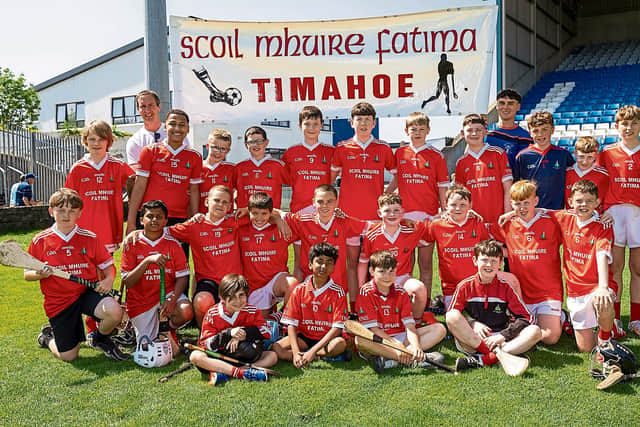 The second half began with both sides trading scores. Doheny pointed twice, while Shane Miller (free) and Ben Miller replied for Timahoe. Three more Timahoe frees followed, two from Shane Miller and one from Aidan Miller. However, there was still time for Scoil Bhríde to score a seventh goal, with Doheny raising his sixth green flag of the day. Substitute Ben Miller got the final score for Timahoe, but it was Scoil Bhríde who finished as worthy champions. TEAMS AND SCORERS BELOW PICTURE.