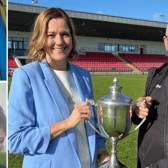 Gráinne and Colm McGuigan pictured with the Ulster trophy and (inset) the late Brian Óg McKeever,