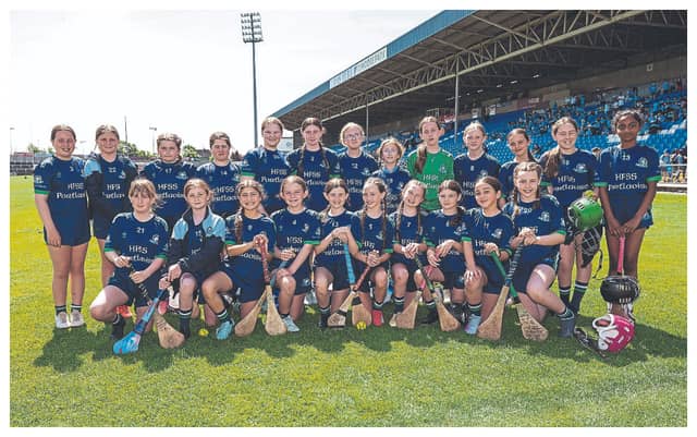 Holy Family NS who played Scoil Mhuire Abbeyleix in the Division 6 Camogie final at the Cumann na mBunscol finals in Laois Hire O’Moore Park. Picture: Alf Harvey.