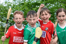 Bring it on! Passion for their counties is writ large on the faces of Rian, Aaron, Cody and Isla in Effin Primary School I PICTURES: Adrian Butler