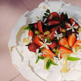 Pavlova with lemon olive oil curd