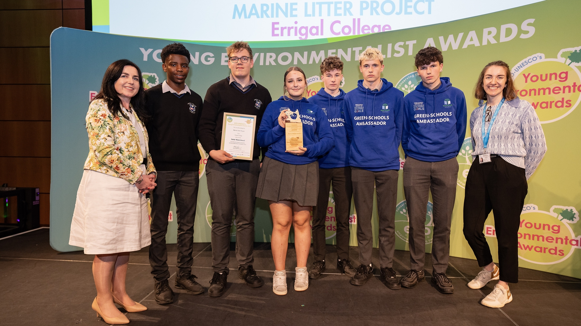 Photographed receiving their award at the Young Environmentalist Awards Ceremony were young people from Errigal College, Letterkenny, Co Donegal. Photo: Brian Morrison