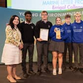 Photographed receiving their award at the Young Environmentalist Awards Ceremony were young people from Errigal College, Letterkenny, Co Donegal. Photo: Brian Morrison