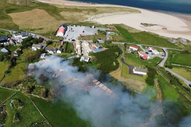 There was a sizable blaze and billowing smoke to be seen at the site, which caused extensive damage this evening at the premises, which is located at Lagacurry, Ballyliffin, and  Tony McBride / Online Video Productions' video and photographs show the damage caused.
