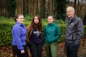 Pictured are the recipients of the 2024 Coillte Forestry Scholarship  Áine O’Dwyer, Mia Sibbald and Alex Power with Mark Carlin, Managing Director, Coillte Forest. Pic:Naoise Culhane