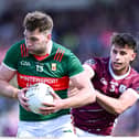 Aidan O'Shea of Mayo in action against Seán Fitzgerald of Galway during the 2024 Connacht GAA Football Senior Championship final between Galway and Mayo at Pearse Stadium in Galway. Pic: Sportsfile