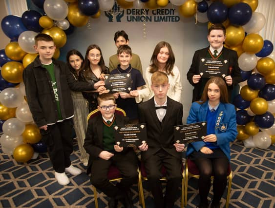 Derry Credit Union's Young People's Awards 2025 nominees being presented with their certificates by Ryan McLaughlin, Youth Committee, on Monday night.