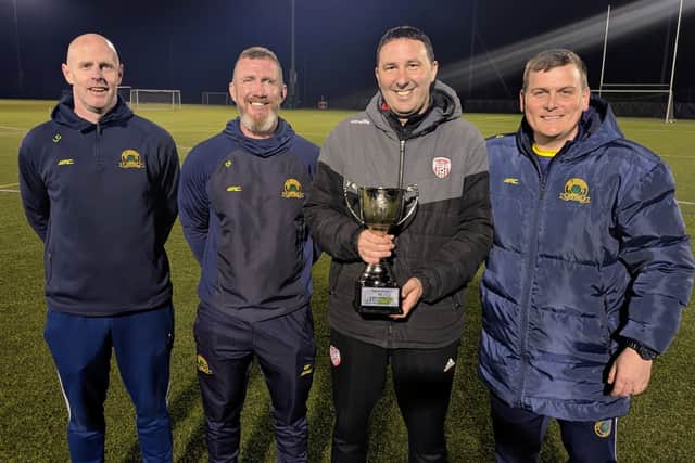 “We had spoken about this,” Davy explained. “We left early to go to the game and we had talked abut going to the grave beforehand, myself and the other coaches. I spoke to Kian’s father as well, but we decided, we didn’t want to change anything, and we didn’t know how they would react. What we did was afterwards we went out there and all the boys paid their respects, and we left the trophy there overnight.”