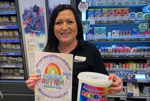 Pictured: Drive Centra Mountrath road Portlaoise ready for Rainbow Day on Friday. Pic: LOFFA Facebook page