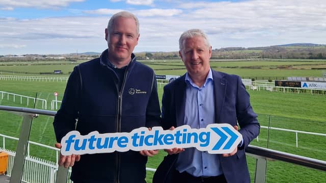 Aidan McGarry (left), General Manager, Naas Racecourse, with Ronan Burns, Head of Sales and Business Development, Future Ticketing, at the partnership announcement on the course