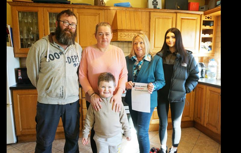 Michael Barrett, who is still waiting for a school place, with his parents Paddy and Tina, grandmother Pauline and sister Sophie